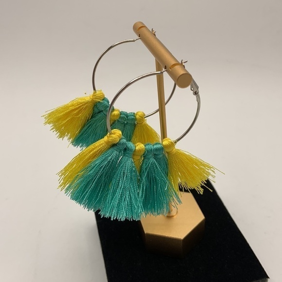 Boho Tassel Yellow & Turquoise Earrings New with tags! - Picture 4 of 4